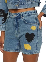 Printed Denim Shorts