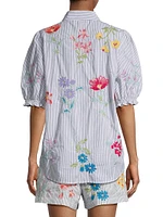 Evangeline Embroidered Puff-Sleeve Blouse