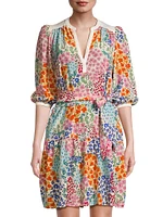 Astrid Floral Silk Belted Minidress