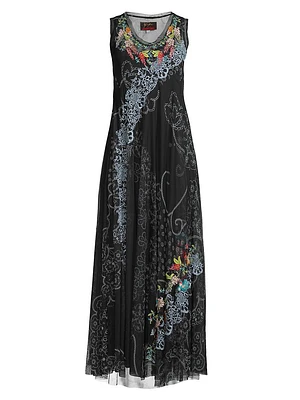 Swing Lace Embroidered Mesh Maxi Dress