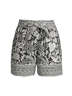 Luciana Botanical Linen Belted Shorts