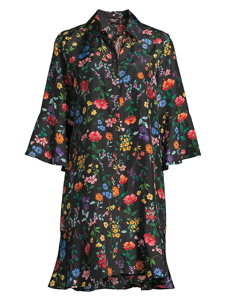 Harper Floral Silk Flounce Minidress