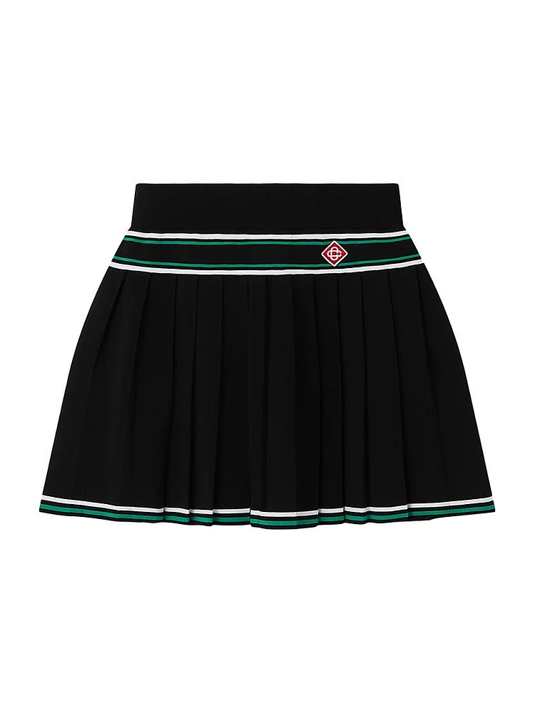 Cotton Piqué Pleated Miniskirt