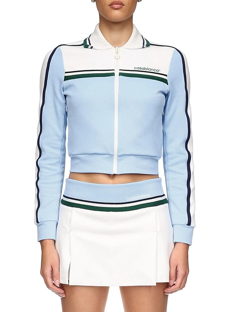 Contrast-Yoke Striped Track Top