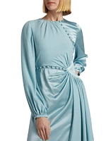 Buttoned-Waist Silk Cocktail Dress