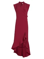 Drape-Front Ruffle-Hem Hi-Lo Dress