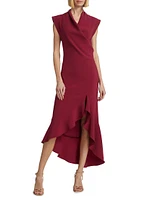 Drape-Front Ruffle-Hem Hi-Lo Dress