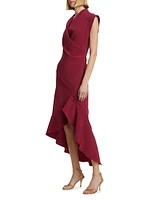 Drape-Front Ruffle-Hem Hi-Lo Dress