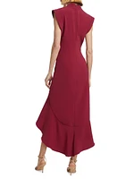 Drape-Front Ruffle-Hem Hi-Lo Dress