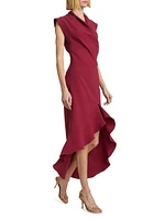 Drape-Front Ruffle-Hem Hi-Lo Dress