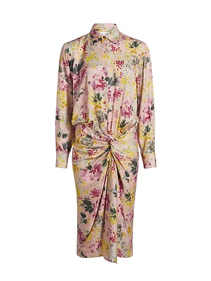 Floral Satin Draped Shirtdress