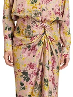 Floral Satin Draped Shirtdress