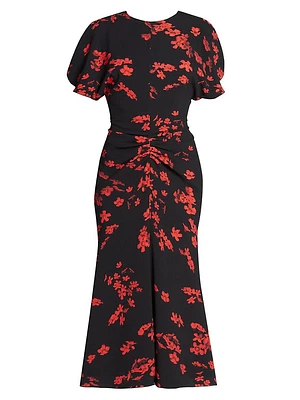 Floral Gathered Waist Midi-Dress