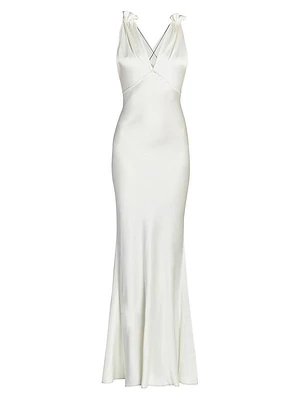 Satin Gathered Shoulder Cami Gown