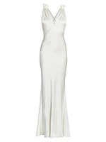 Satin Gathered Shoulder Cami Gown