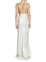 Satin Gathered Shoulder Cami Gown