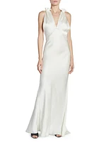 Satin Gathered Shoulder Cami Gown