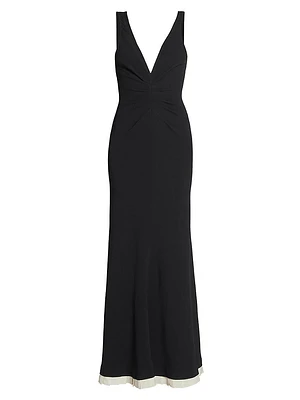 V-Neck Gathered Waist Gown