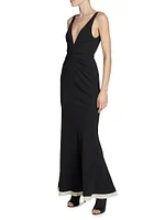 V-Neck Gathered Waist Gown