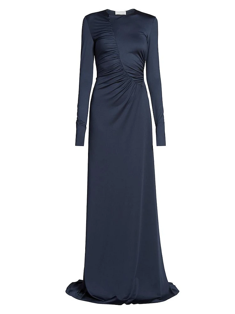 Ruched Long-Sleeve Gown