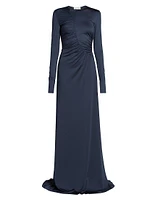 Ruched Long-Sleeve Gown