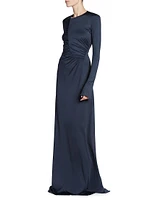 Ruched Long-Sleeve Gown