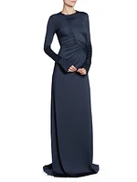 Ruched Long-Sleeve Gown