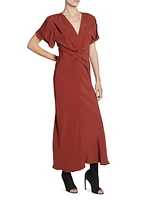 Gathered V-Neck Midi-Dress