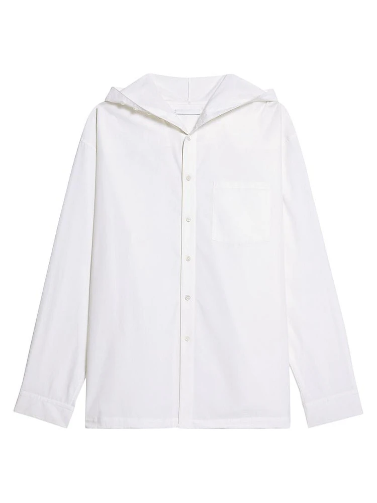 Cotton Hooded Button-Front Shirt