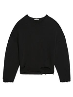 Distressed Cotton Crewneck Sweater