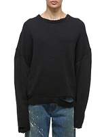 Distressed Cotton Crewneck Sweater