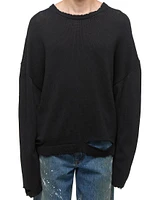 Distressed Cotton Crewneck Sweater