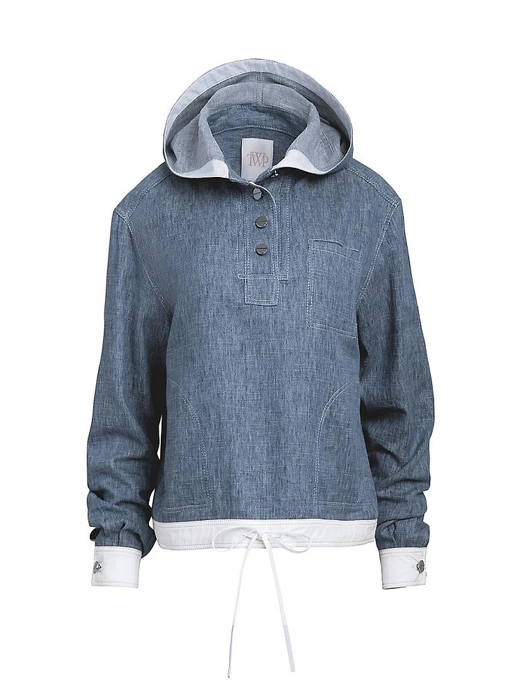 Denim Half-Button Hoodie