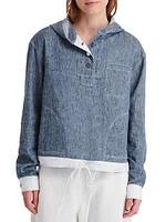 Denim Half-Button Hoodie