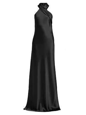 Pandora Satin Cross Halter Gown