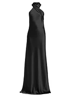 Pandora Satin Cross Halter Gown