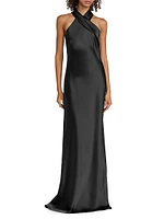 Pandora Satin Cross Halter Gown