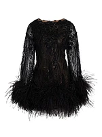 Beaded Feather-Trimmed Cocktail Minidress