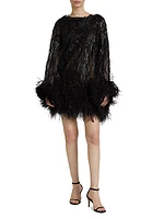 Beaded Feather-Trimmed Cocktail Minidress