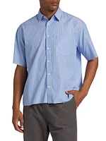 Striped Poplin Raw-Hem Shirt