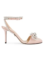 85MM Crystal-Embellished Double Bow Satin Ankle-Wrap Pumps