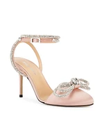 85MM Crystal-Embellished Double Bow Satin Ankle-Wrap Pumps