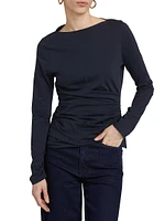 Draped Stretch Cotton Boatneck Top