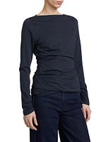 Draped Stretch Cotton Boatneck Top