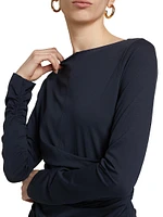 Draped Stretch Cotton Boatneck Top