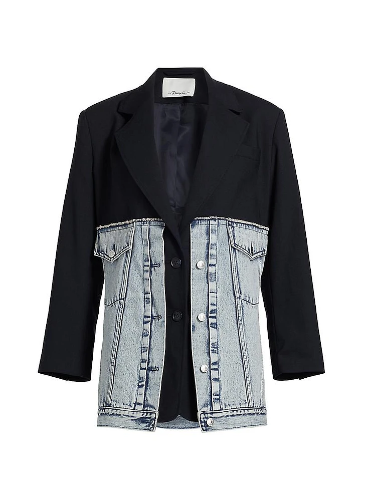 Hybird Mixed-Media Denim Oversized Blazer