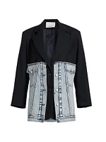 Hybird Mixed-Media Denim Oversized Blazer