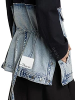 Hybird Mixed-Media Denim Oversized Blazer