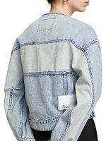 Collarless Cropped Denim Jacket