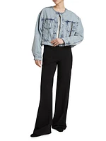 Collarless Cropped Denim Jacket